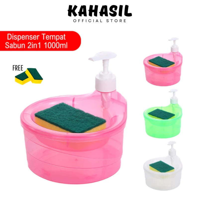 Product image KAHASIL - Dispenser Tempat Sabun Cuci Piring Cair 2in1 1000ml Free Spons KMJ015 KMJ015 RANDOM