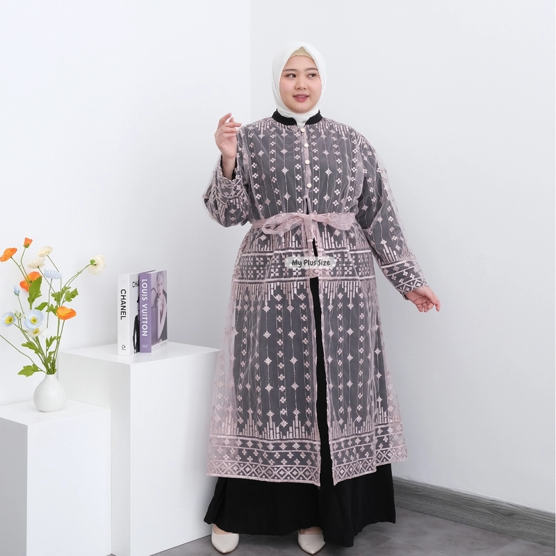 Product image My Plus Size - Gamis Outer Brukat Tile Jumbo Wanita 3898 / Ld 135 cm & 145 cm / Gamis Eid Series Jumbo Wanita 3XL BLACK