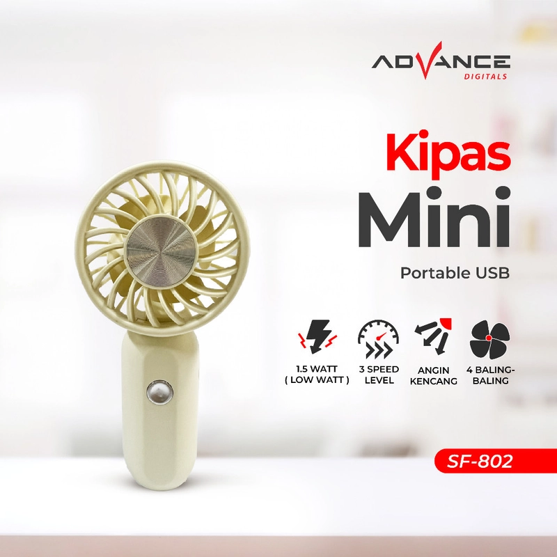 Product image Advance Digitals Indonesia - Kipas Angin Genggam Advance SF-802 Pocket Fan - Kuning
