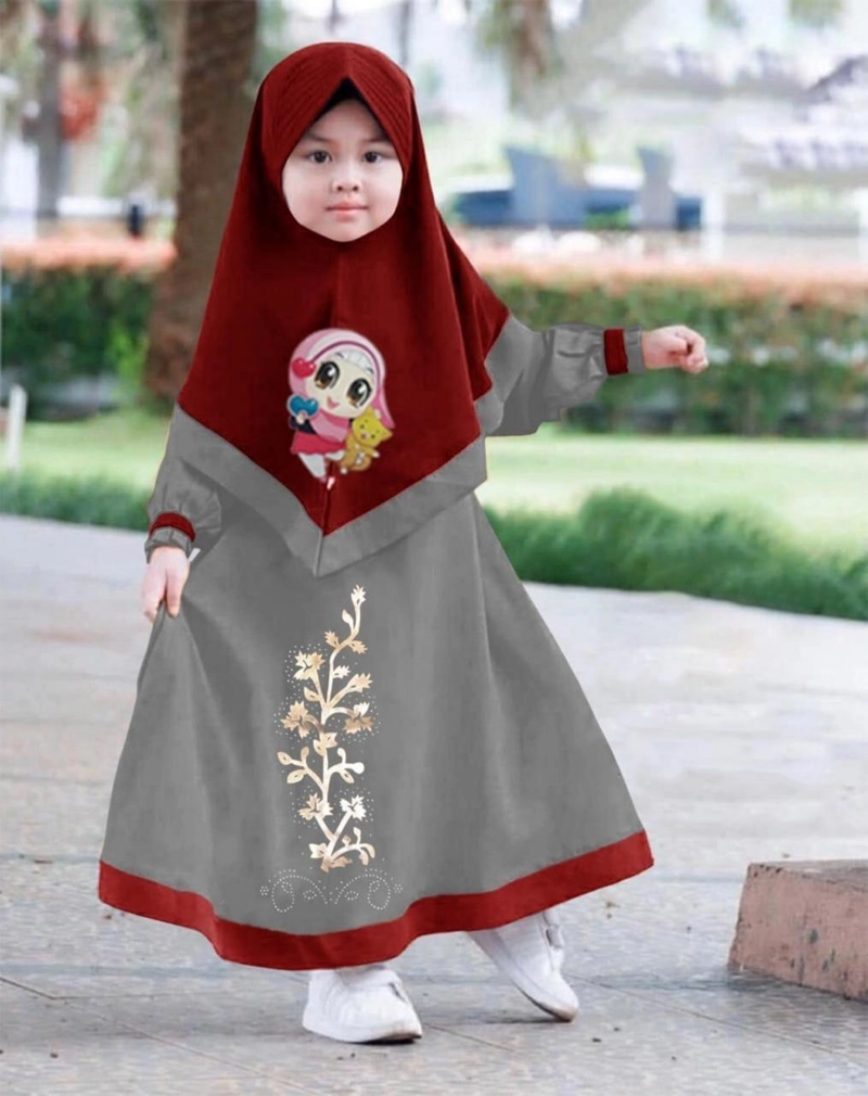 Product image gamis syari anak amiFS realpict 3-5thn maron