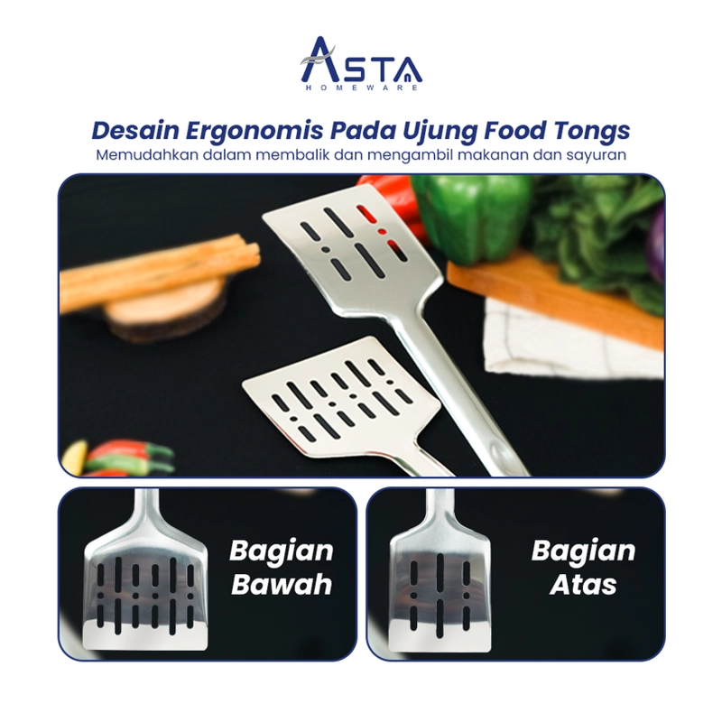 Product image Asta Capitan Makanan Tahan Panas Jepitan Daging Steak Ikan Bakar Food Grade Stainless Steel 30 cm Varian ASFO-01