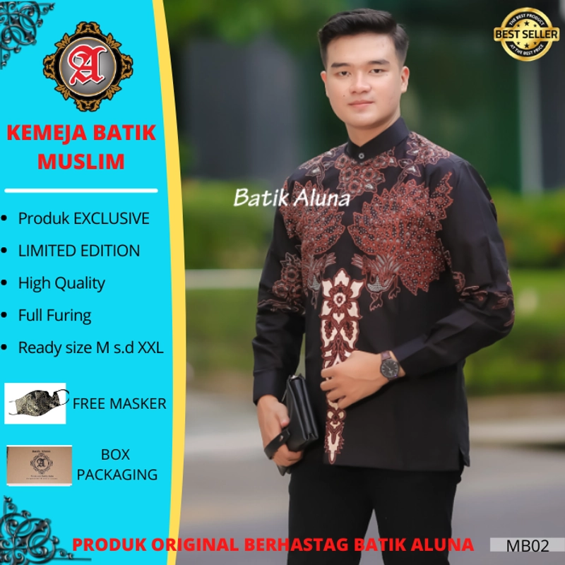 Product image MB2 Kemeja koko kurta pria dewasa batik pria lengan panjang baju taqwa cowok full furing free masker M Batik