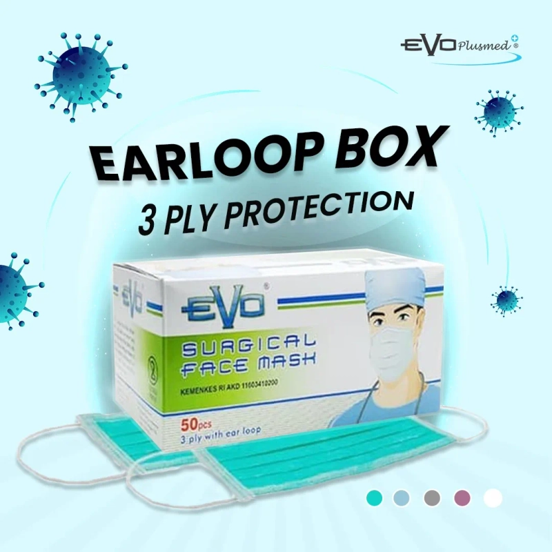 Product image SUPLAI SHOP - Masker Medis 3 Ply Evo Surgical Face Mask Earloop 50 pcs Blue