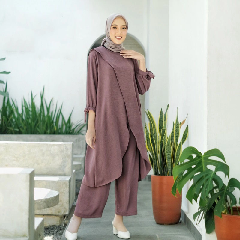 Product image MEQA DAILY - MEGA DAILY - Madina Long Set Tunik Wanita Bahan Hyget super Lavender