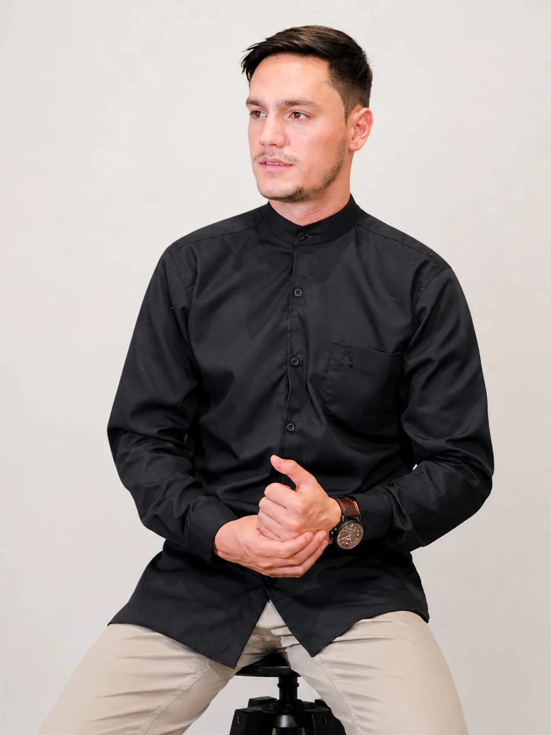 Product image Arra - [Buy 1 Get 1] Baju Koko Bahan Toyobo Premier Lengan Panjang Salman Kemeja Muslim Modern M Hitam