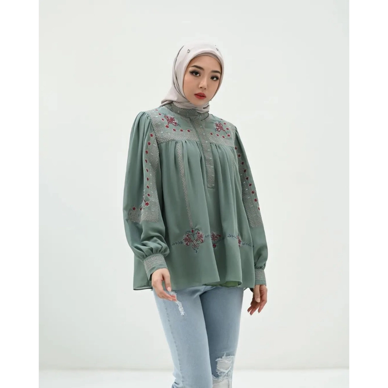 Product image Mona Top Atasan Wanita Matt Ceruty Babydoll Mix Bordir XL SAGE