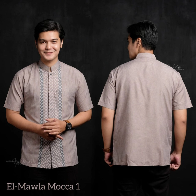 Product image Kois Batik - Baju Koko Lengan Pendek Katun Madina motif el mawla M El mawla mocca 1