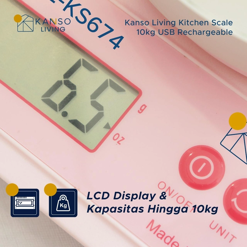 Product image Kanso Living - Kanso Living 10kg Timbangan Dapur Digital Rechargeable KL-KS674 500 Putih
