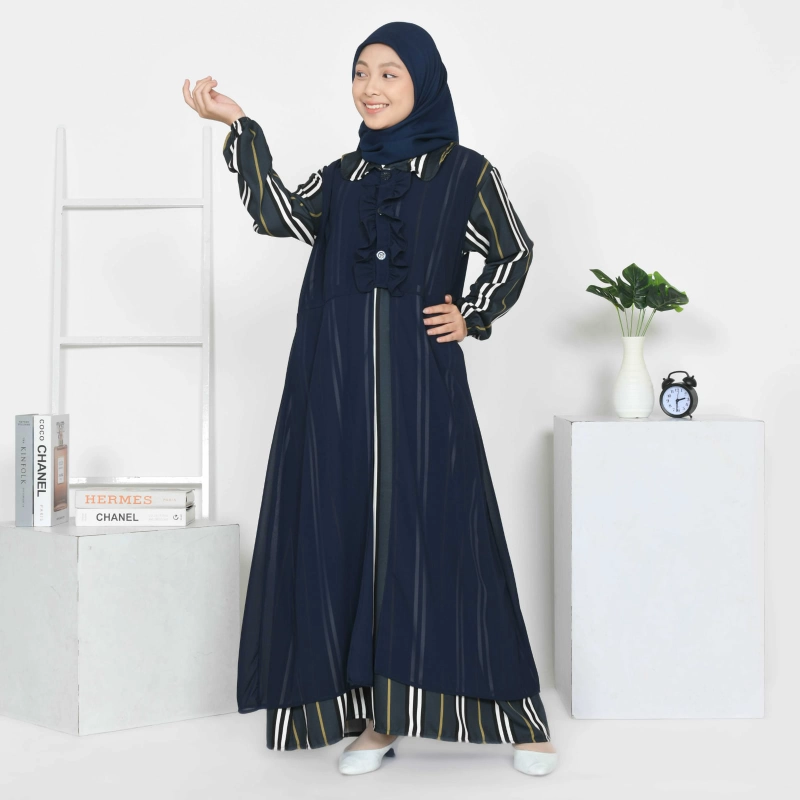 Product image mbm store - Gamis 2in1 Anak Tanggung Remaja Usia 13 - 15 Tahun LD 100 cm PB 125 cm Allsize Navy