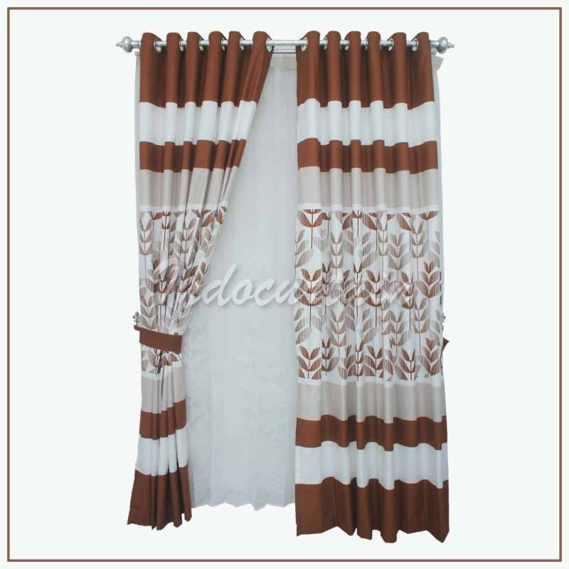 Product image Indocurtain - Indocurtain - Gorden Jendela Katun Minimalis Smokring Rainbow Series Tinggi 150cm Rainbow Comb Coklat