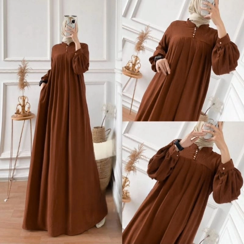 Product image MEQA DAILY - MEGA DAILY - Gamis Salsa Dress Wanita Maxy Bahan Hyget Super Coklat Tua