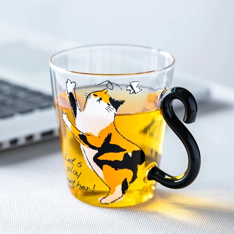 Product image RUMAH RAYA - (PO) Cangkir Gelas Mug Tail Cute Cat Handle 250 ml Orange