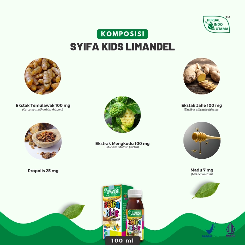 Product image Herbal Indo Utama - Madu Anak Syifa Kids LIMANDEL Mencegah dan Mengobati Radang Amandel 100 ml 1 Botol 100 ML Madu Anak