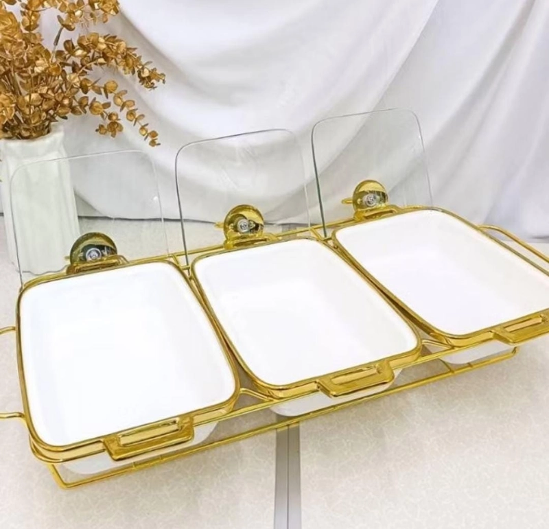 Product image Rizki Electronics - Wadah Saji Penghangat Casserole Basi Set Motif Linning Gold Fiorenza LGM-978 KERAMIK PUTIH