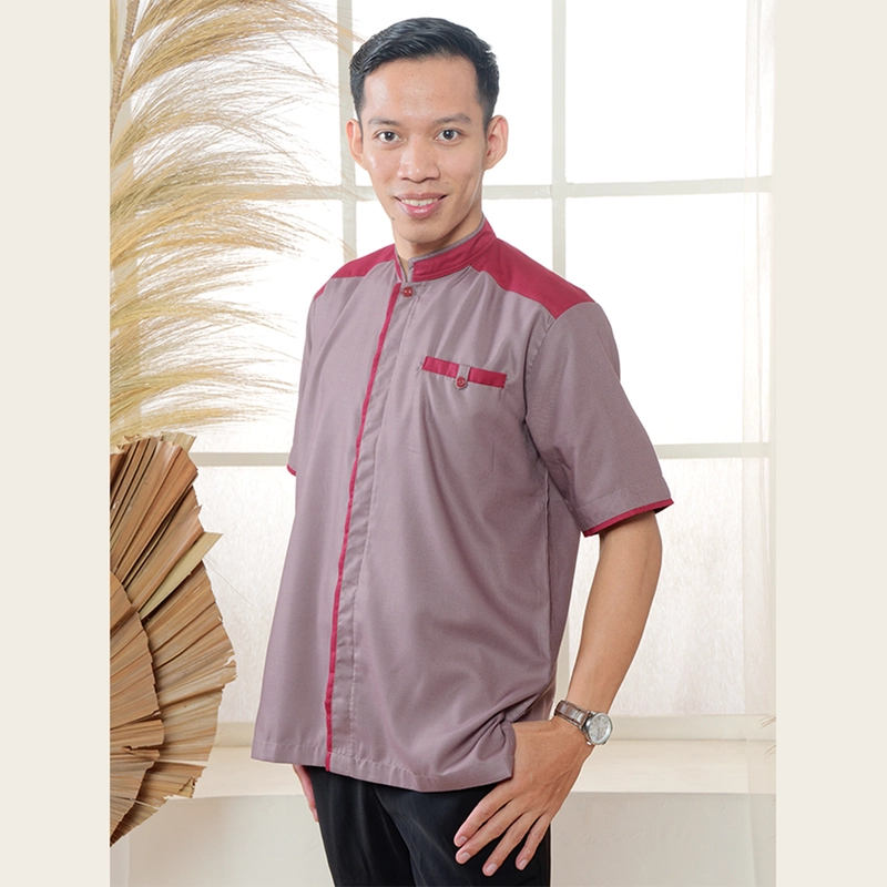 Product image MOSCOU - Baju Kemeja Koko Kemko Muslim Lebaran Pria Dewasa Lengan Pendek Casual Formal Elegan Katun Toyobo Premium Motif Kancing Sanghai Shanghai Cina Terbaru Original Keren Murah Deep Mauve Merah Maroon M Mauve Maroon