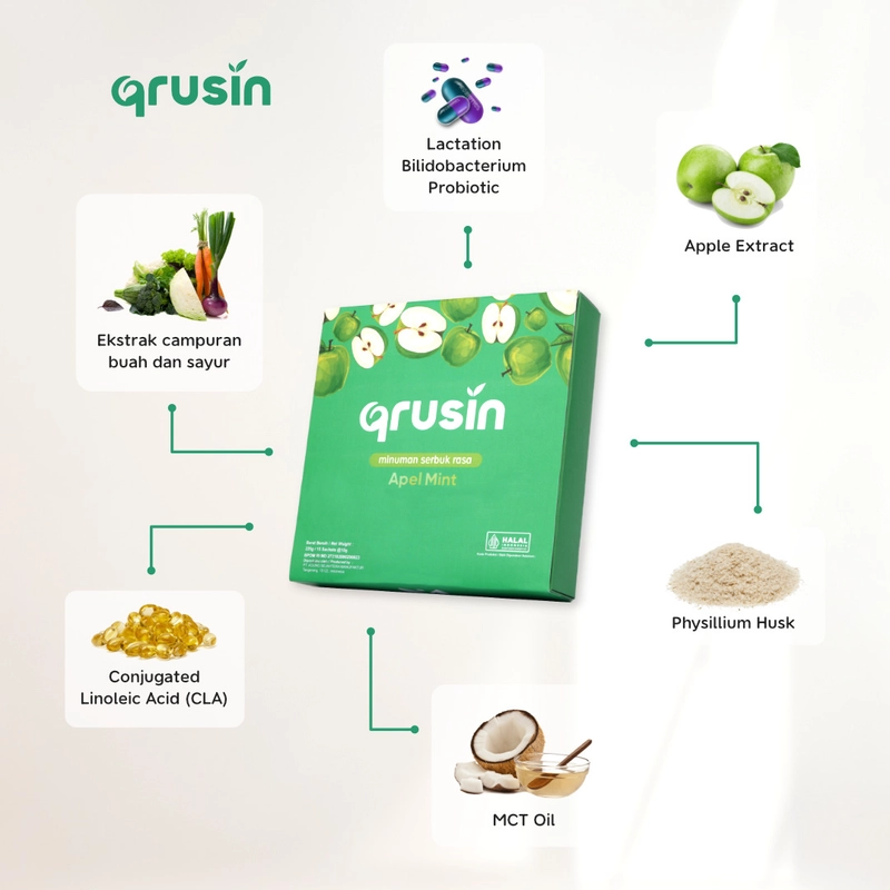 Product image Qrusin - Qrusin Fiber Minuman Serat Pelangsing Penurun BB Pelancar BAB 10 Sachet 10 sachet apel