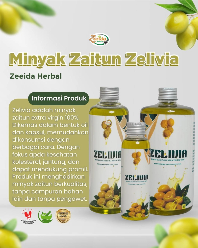 Product image Zelvia Minyak Zaitun Murni Extra Virgin Olive Oil Organic Premium Murni Asli 100 Persen 100Ml Minyak Zaitun