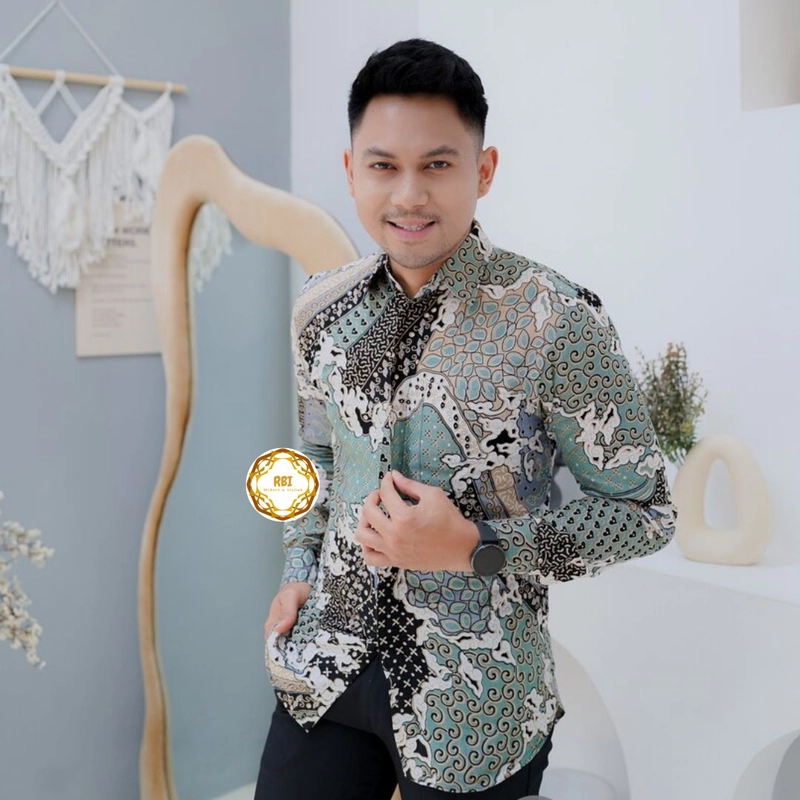 Product image Rambe Batik Indonesia - Gamis Sage Batik Couple Kemeja Panjang Gamis Wisuda Gamis Kondangan Terbaru (Bisa Beli Terpisah Dan HIJAU SAGE KEMEJA SAJA M