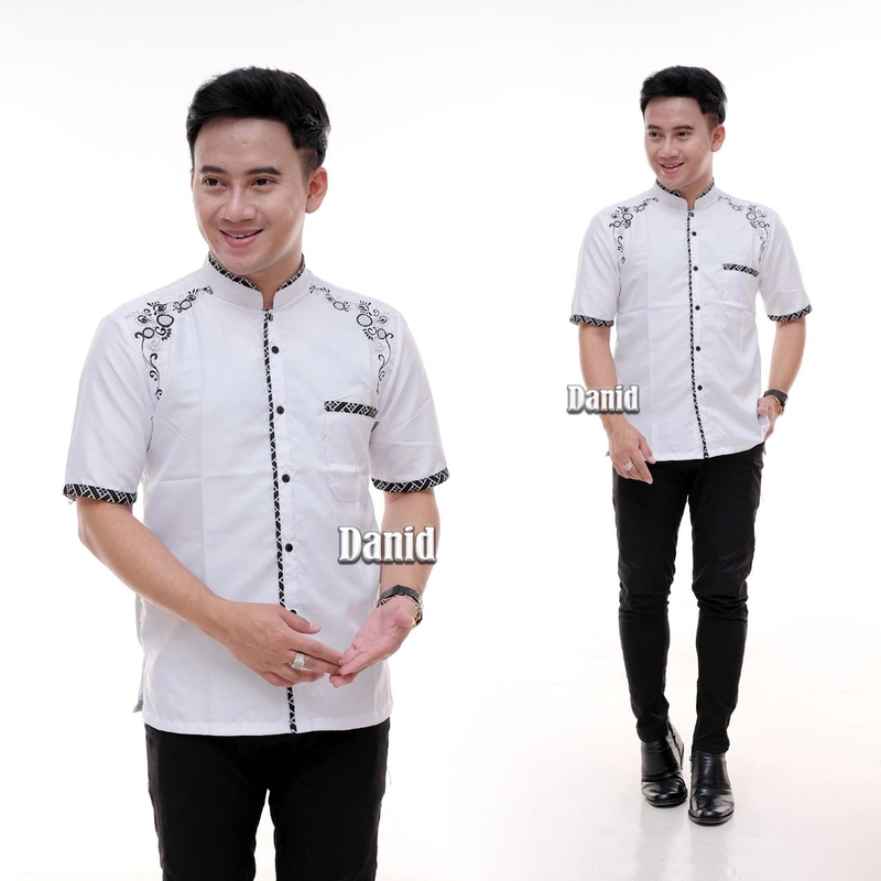 Product image Batik Alfin - Baju koko batik kombinasi bordir Lengan pendek keren banget koko dewasa danid M Koko putih
