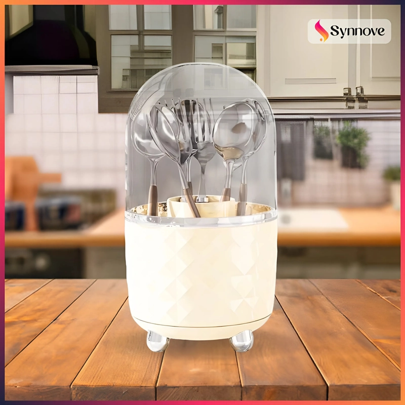 Product image Tempat Sendok Garpu Tertutup Bahan PET Food Grade Tempat Sendok Aesthetic Tertutup Warna Milk White
