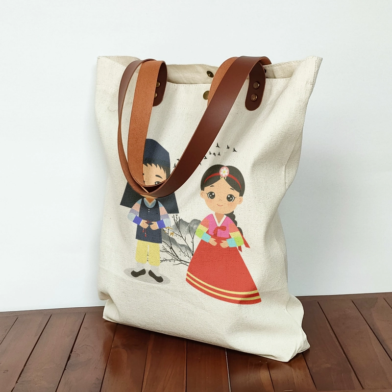 Product image Totebag Kanvas Souvenir Korea Tas Canvas oleh oleh Korea - KOR02 40x36x5 Cream