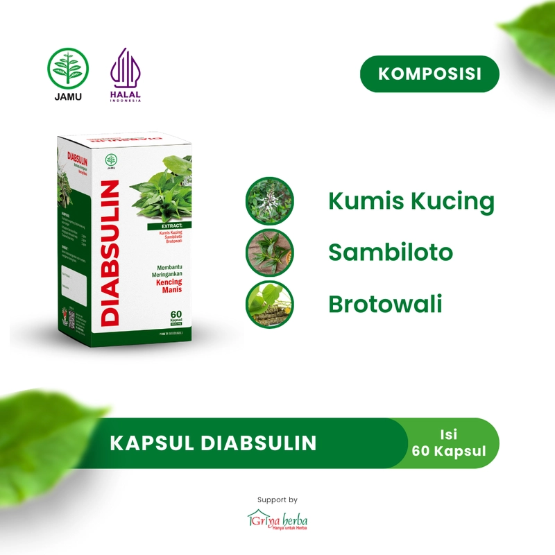 Product image Griya Herba - Diabsulin Obat Herbal Membantu Mengobati Diabetes Kencing Manis 60 Kapsul BPOM 110 gram Original