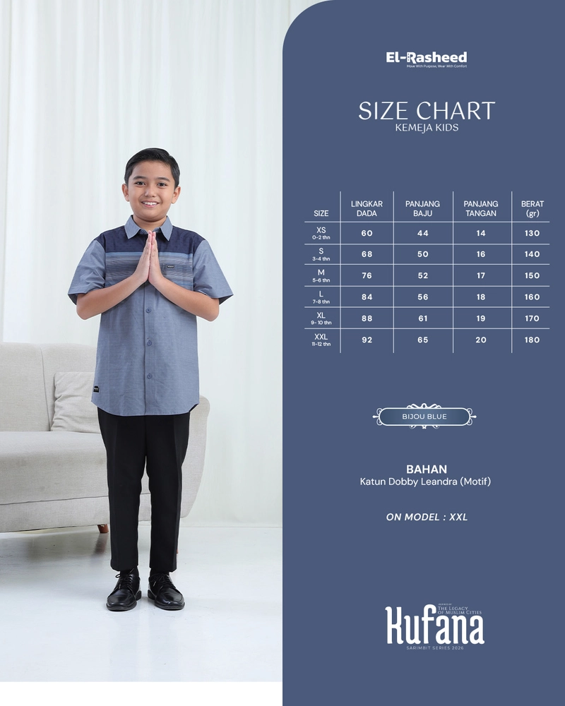 Product image Yasmeera Official - SARIMBIT 2026 KUFANA SERIES WARNA MIJOU BLUE XS KEMEJA ANAK