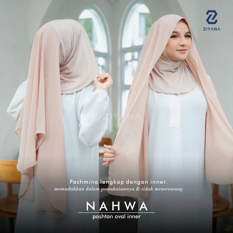 Product image Ziyana Hijab - Pashmina Inner Oval Ceruty Babydoll Premium Nahwa All Size Black