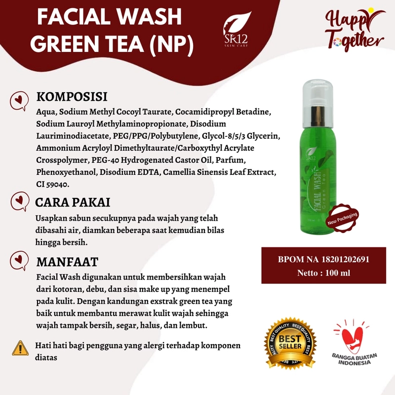 Product image Facial Wash Greentea New Kulit Berjerawat Merawat Kulit Berjerawat Kulit Berminyak / 100 ml Fw Greentea Hijau