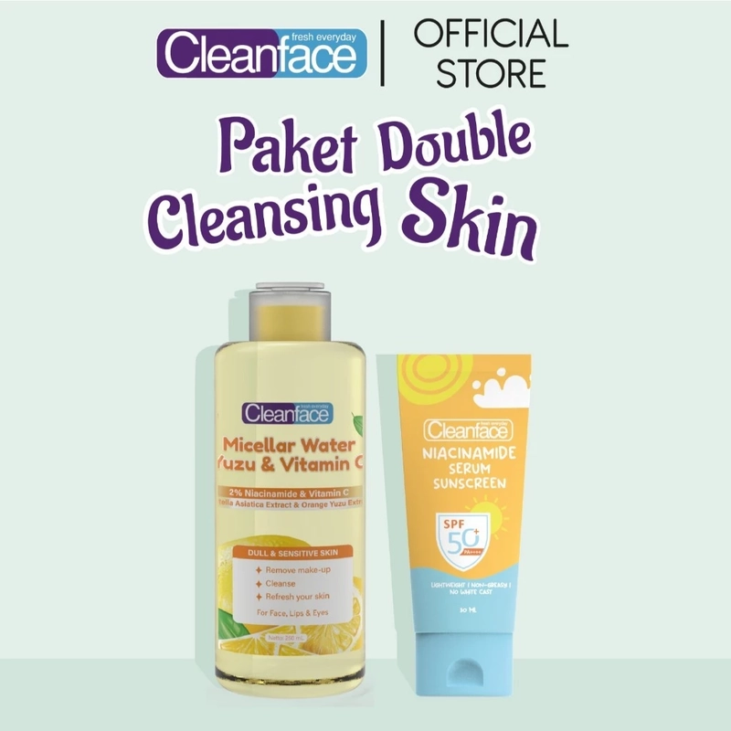 Product image Purbasari - [DAPAT 2] Cleanface Micellar Water 250ml & Sunscreen Niacinamide SPF 50++ Makeup Remover Oily + Sunscreen