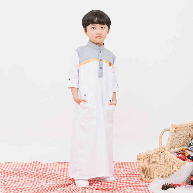 Product image Kawan Muslim - Jubah Gamis Anak Laki Laki Mix Warna (KM2) Usia 1-14 Tahun Lengan 3/4 1&2 Tahun PUTIH