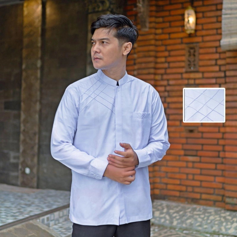 Product image Khisna collection - Baju Koko Muslim Pria Dewasa Simpel Keren Terbaru Motif marvel M Putih