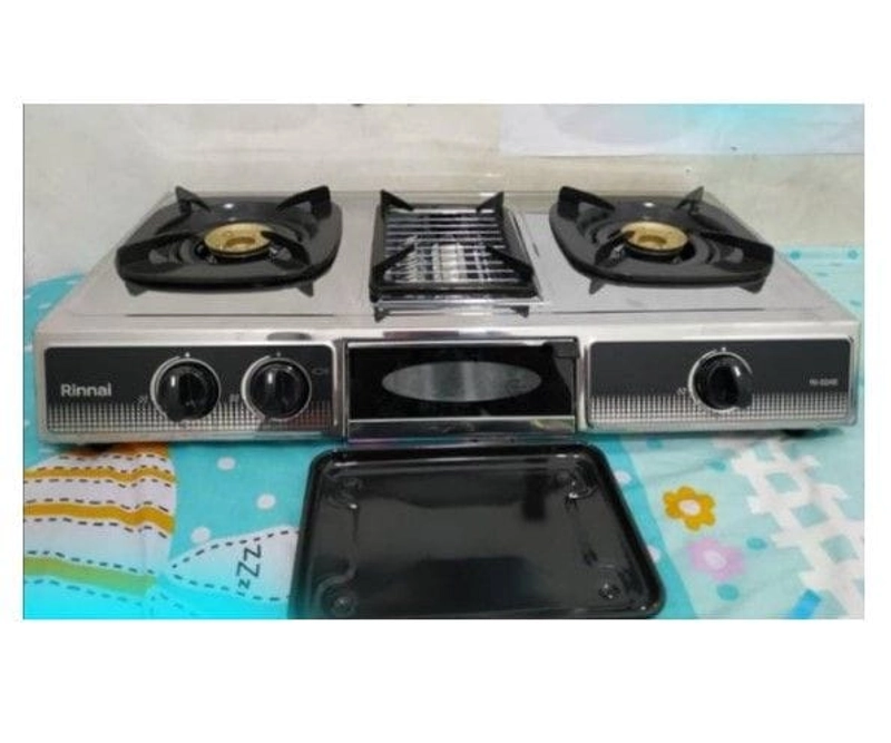 Product image Rizki Electronics - RINNAI KOMPOR GAS RI-524 E Kompor 2 tungku plus Grill Pan Series 2 tungku plus grill putih