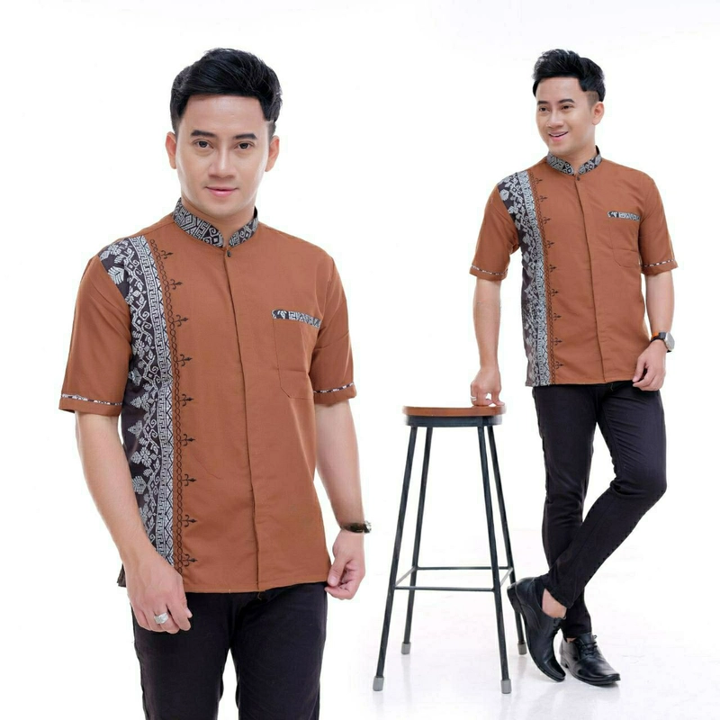 Product image Kois Batik - Baju Koko Pria Lengan Pedek Bordir Motif zada XL coklat