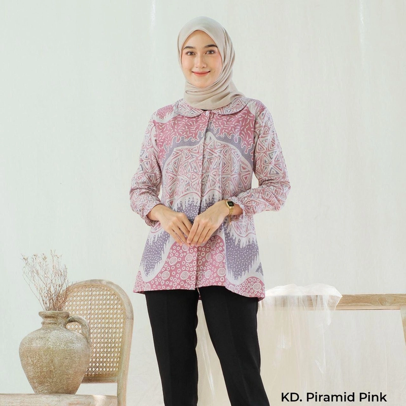 Product image Ks muslim fashion - Batik Blouse Wanita Atasan Baju Kerja Modern Kekinian Motif piramid M Piramid pink