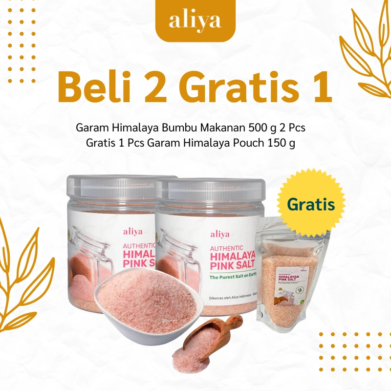 Product image Aliya - Aliya - Garam Himalaya Bumbu Makanan 500g (2pcs) Free 1pcs Garam Himalaya Pouch 150g 500g Asin