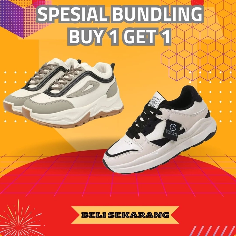 Product image LUXIA - Paket Bundling Buy 1 Get 1 Sepatu Kets Sneakers Wanita KP-01 & GM-217 36 CREAM & HITAM