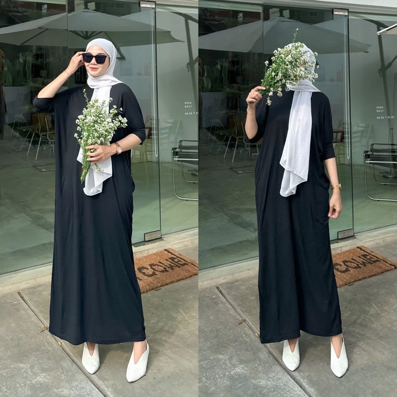 Product image MEQA DAILY - MEGA DAILY - Rosa Batwing Dress Knit Rib XL - XXL Hitam