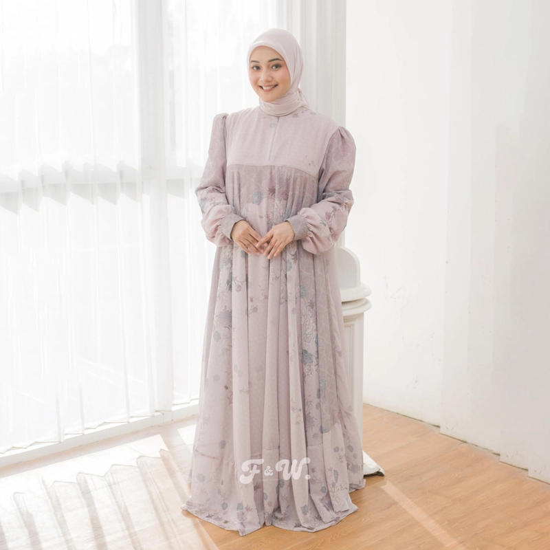 Product image Sakura Baru X FnW - Dress Nazma Babydoll Motif Printing Kondangan Stylish Elegan All Size Lavender