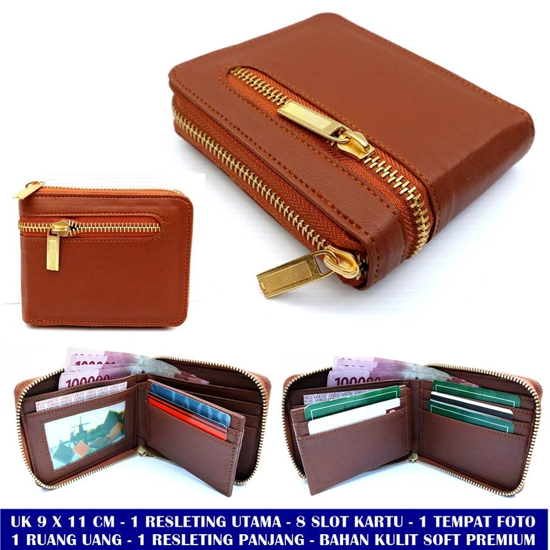 Product image Lanc Fashion - Dompet Leather Italys Kartu Pria Resleting Slim WARNA BROWN