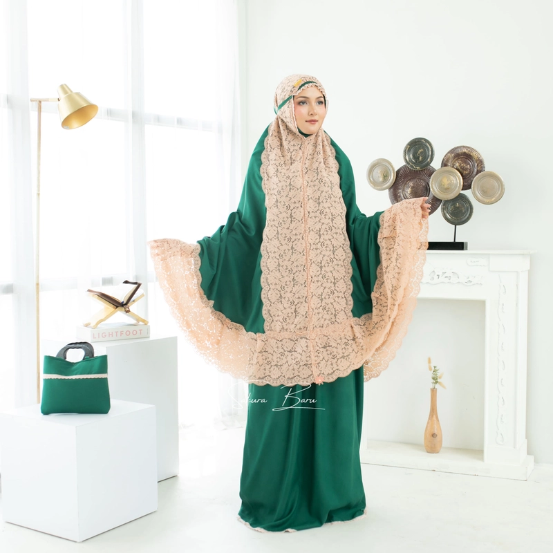 Product image Sakura Baru - Mukena Arsila Katun Premium Jumbo Renda Mewah All Size Hijau Botol