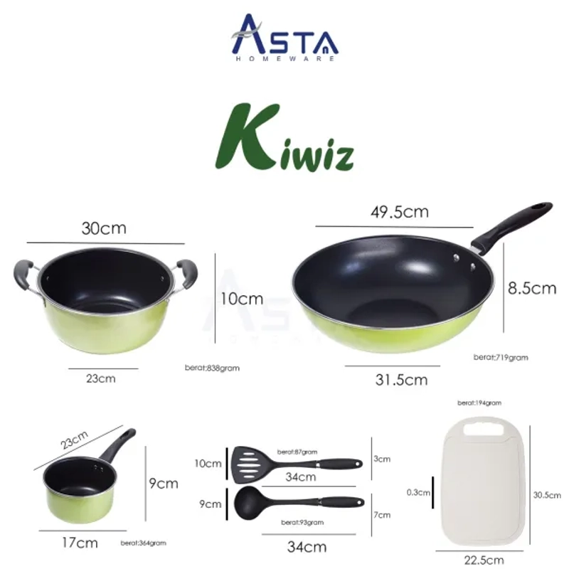 Product image Asta Homeware - Asta Kiwiz Cookware Panci Set Teflon Anti Lenket 7 Pcs 2700 Hitam