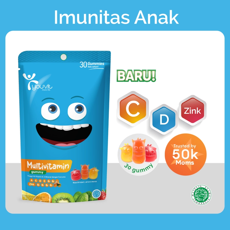 Product image Youvit - Youvit Multivitamin Anak dengan Vit C D Zink Sayur Buah Curcuma untuk Tumbuh Kembang Anak 7 Hari -