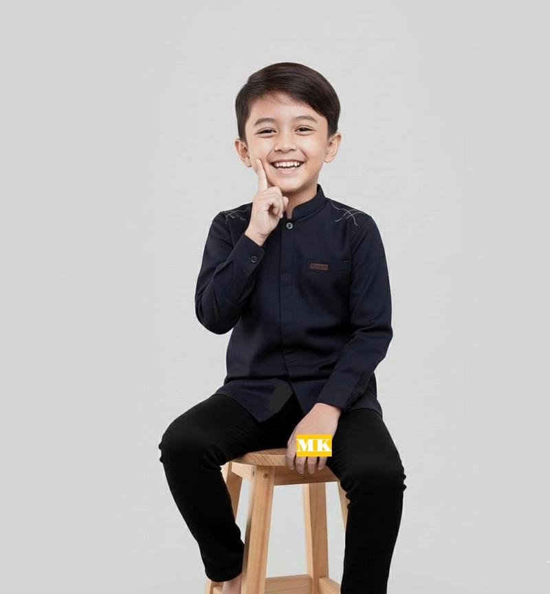 Product image Kois Batik - Baju Koko anak tanggung lengan panjang terbaru motif rubby No 16 Hitam