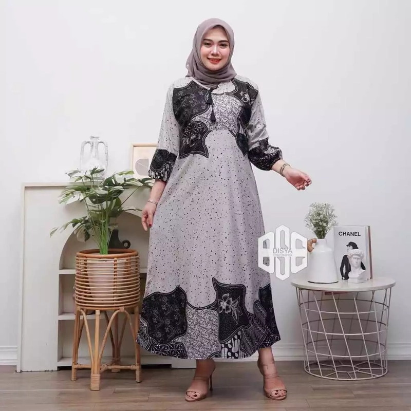 Product image Disya.id - Gamis Twill Rayon Premium Busui Terbaru Jumbo Syari Bunga Seno LD 120cm Bunga Seno Hitam