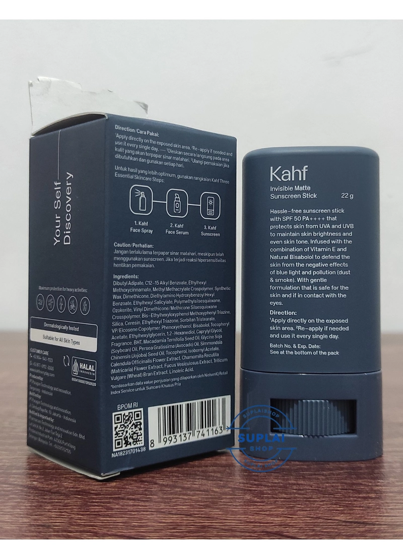 Product image SUPLAI SHOP - Sunscreen Kahf Invisible Matte Stick SPF 50 Isi 22 gram