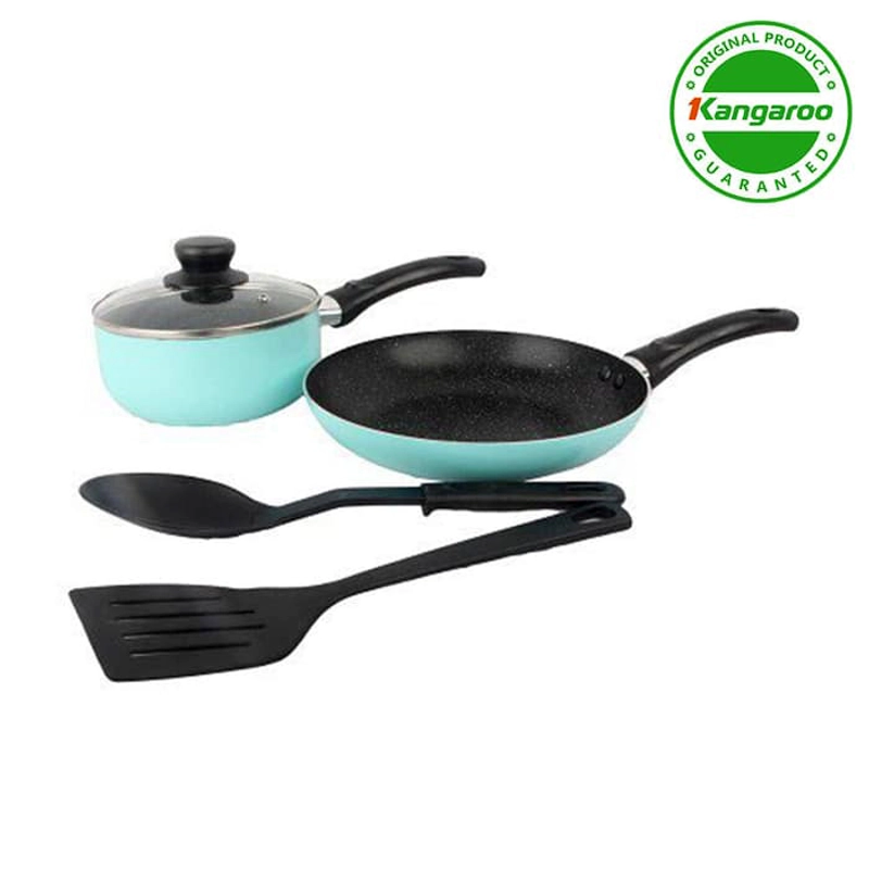 Product image UTAMAMEGA - Kangaroo KG676 Panci Frypan Set Bonus Sodet& Sendok Suap 18cm & 22cm Biru