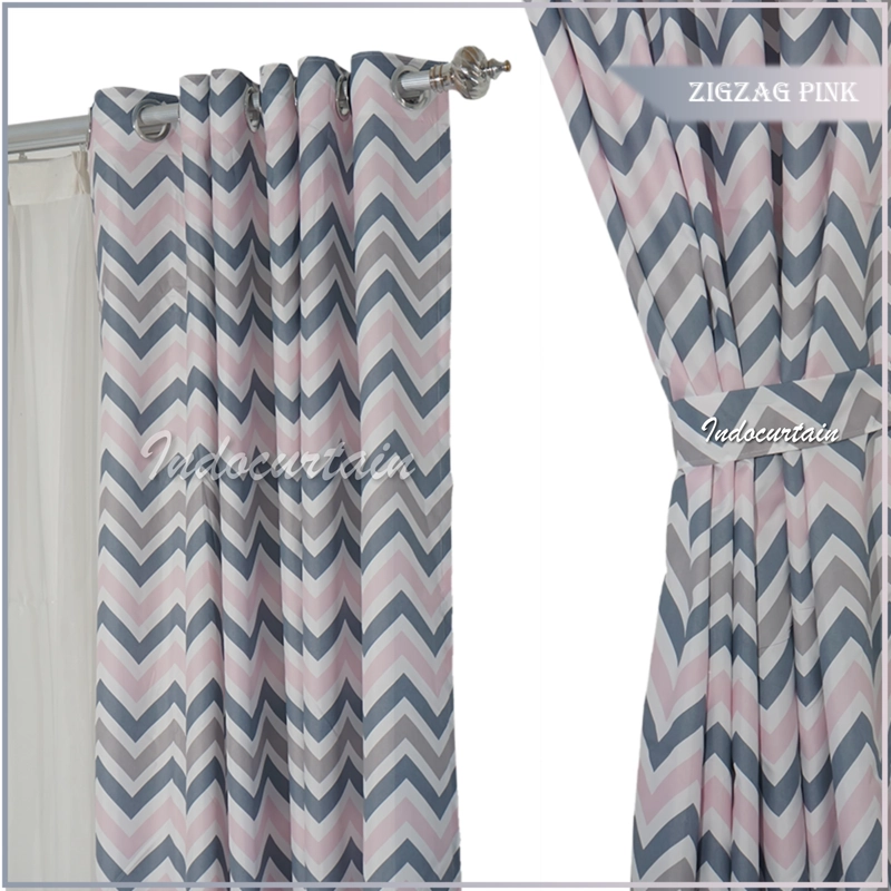 Product image Indocurtain - Gorden Jendela Katun Minimalis Smokring Zigzag Series Tinggi 150cm Zigzag Pink