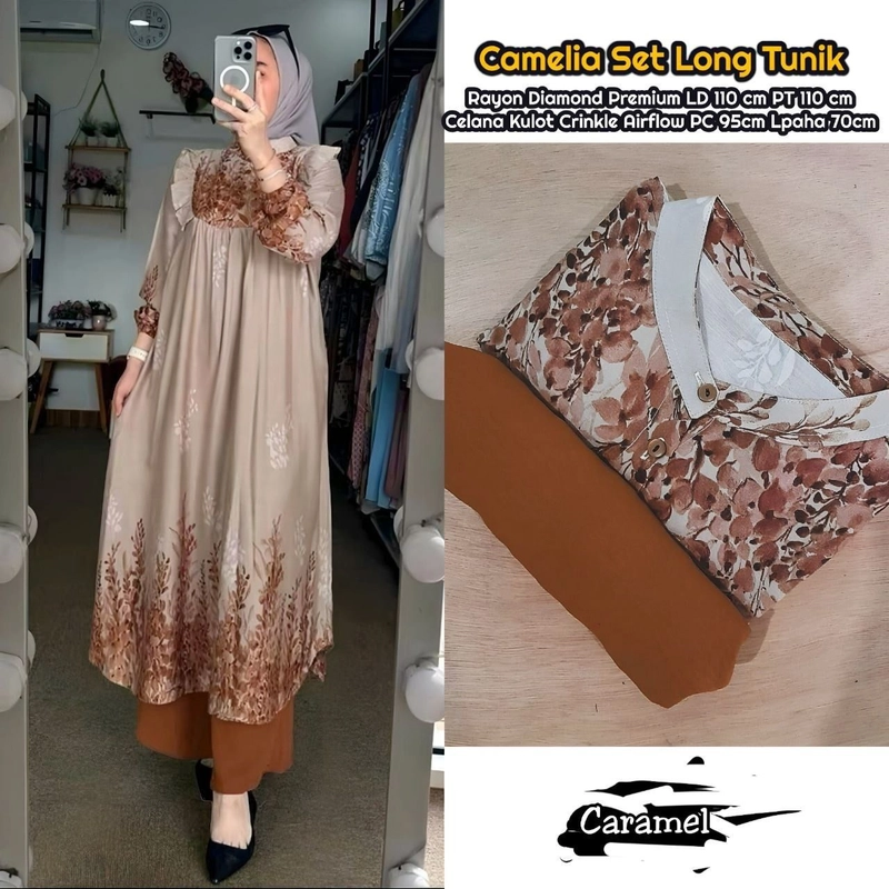 Product image Khisna collection - Oneset tunik long Camelia terbest seller wanita dewasa Allsize Caramel
