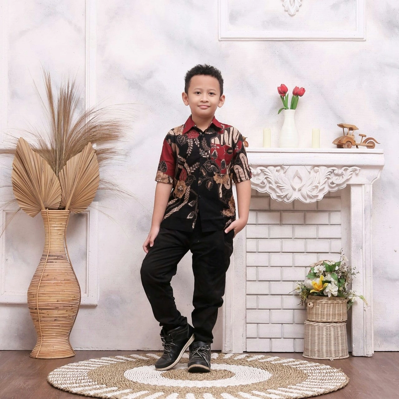 Product image Couple Seragam Batik Sarimbit Keluarga - Boleh Beli Pisah - A2 Hem Anak Cowok No 8 Motif Merak A2